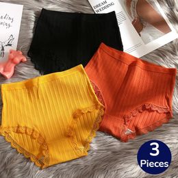 Women's Panties Giczi 3PCS/Set High Waist Lingerie Breathable Cotton Striped Underwear Comfort Sweet Lace Briefs Sport Underpant