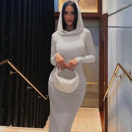 Casual Dresses Women's Long Dress Solid Color Sleeve Hooded Wrapped Hip Tight Fit Autunm Slim Slit Slight Strech