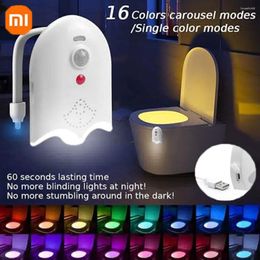 Night Lights Xiaomi Toilet Bowl Light With Motion Sensor Backlight 8/ 16 Colours USB Rechargeable RGB Lamp Projectors Decoration Bedroom