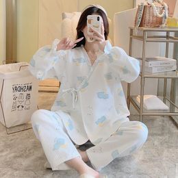 Winter Postpartum Lactation Clothes Set Cotton Breastfeeding Pyjamas Suit Long Sleeve Nursing TopsLace CardigansPants 3PCS Set 240119