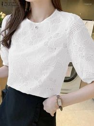 Women's Blouses ZANZEA Women Embroidery Blouse Summer Half Sleeve Floral Tops Solid Loose O Neck Work Blusas Female Causal Shirt Holiday