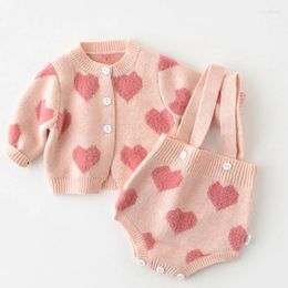 Clothing Sets Autumn Spring Infant Baby Girls Set Long Sleeved Knitted Cardigan Sweater Jumpsuit Toddler Clothes Suit
