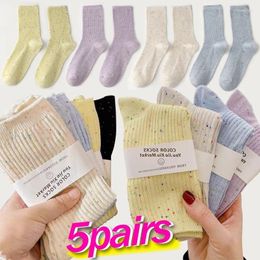 Kadın SOCKS 1/5 ÇAPKAYAK YEDİ RENKLİ Sonbahar Orta Tüp Stoklama Saf Pamuk INS Modaya Noktalar İplik Sox Kızlar için İç Mekan Zemin Kahretsin