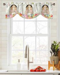 Curtain Easter Eggs Floral Tail Short Window Adjustable Tie Up Valance For Living Room Kitchen Drapes