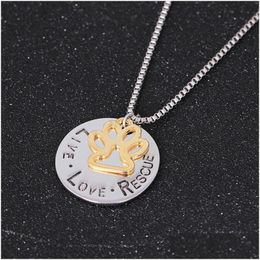 Pendant Necklaces Love Necklace Angel Pet Simple Lovers Lettering Live Rescue Gold Paw Claw Pendant Drop Delivery Jewellery Necklaces Pe Dh3Uq
