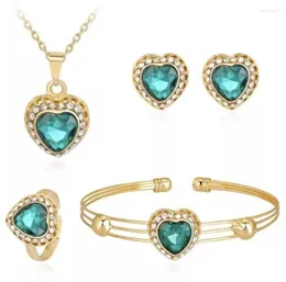 Necklace Earrings Set Luxury Crystal Heart Wedding Jewellery Rings Bracelet For Bridal Women