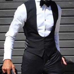 Men's Vests Black Fashion Men Vest Elegant Wedding Groom Tuxedo One Piece Slim Fit Chic Single Breasted Waistcoat Solid Colour Male