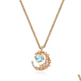 Pendant Necklaces Moonstone Pendant Necklaces Jewellery Mori Simple Metal Moon Clavicle Chain Wind Net Red Sweater Necklace Drop Deliver Dhxy2