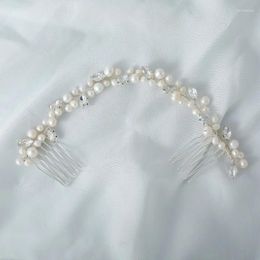 Hair Clips SLBRIDAL Handmade Rhinestones Freshwater Pearls Bridal Headband Comb Wedding Head Chain Accessories Women Jewellery