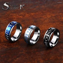 Cluster Rings Steel Soldier Rotating Viking Rune Ring Stainless Men Nordic Myth Religious Jewelry