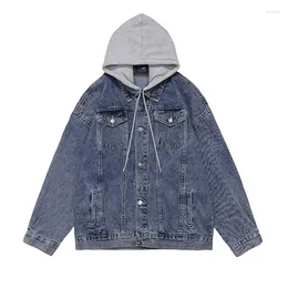 Hunting Jackets Retro Fashion Casual Denim Loose Jacket Hooded Overalls Men's Outdoor Hiking Camping Tooling Windbreakers