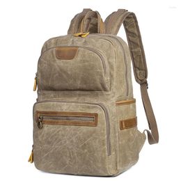 Backpack Forwith Canvas Rucksack School Mens Laptop Waxed Compartment Rustic Wax Leather Backpacks Travel Vintage Bookbag Bags Male