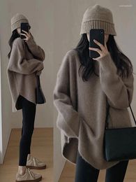 Women's Sweaters Solid Knitted Sweater Women Split Oversized O-neck Casual All-match Pullover Female Long Sleeve Fashion Soft Gentle Jumper