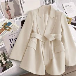 Women's Suits Spring/Autumn Professional Black Tie-Waist Blazer For Women Vintage-Inspired Luxurious Workwear Jacket With Influencer Style