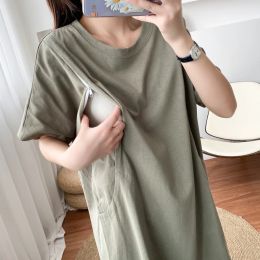 Dresses Feature Pocket Decoration Dresses For Feeding Loose Casual Summer Clothes Top Breastfeeding Dress Maternity Clothes