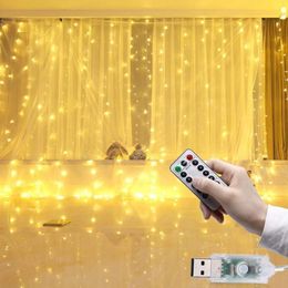 Strings 3 3m LED Fairy Lights Garland Curtain Lamp Remote Control USB String Light For Year Christmas Home Bedroom Window Decorati319I