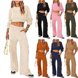 Women's Two Piece Pants 2 Sets Women Outlets 2024 Luxury Fashion Long Sleeve Solid Colour Sweater Top Pocket Casual And Elegant