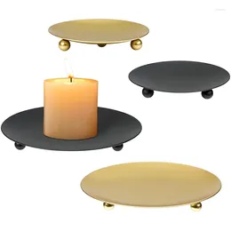 Candle Holders 4 Pack Iron Plate Holder Pillar Candlestick For Table Decorative Stand Weddings(Gold Black)
