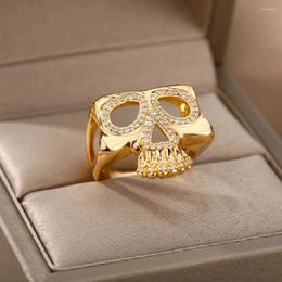 Cluster Rings Zircon Skull For Women Gold Plated Stainless Steel Ring 2024 Trend Wedding Couple Aesthetic Jewellery Anillos Mujer