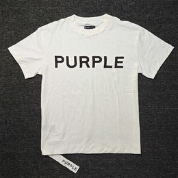 PURPLE BRAND Mens casual pure cotton short sleeved loose round neck classic single-sided letter white T-shirt