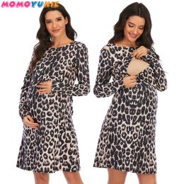 Dresses Leopard Maternity Dresses Women Pregancy dress Fall Winter Clothes Nursing Jersey Outfits Long Sleeve Aline dress women