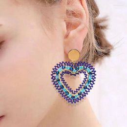 Dangle Earrings Rice Bead Heart Originality Crystal Blue Hand Knitting Bohemia Alloy Fashion Simple Beaded