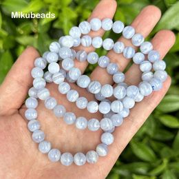 Loose Gemstones Wholesale Natural Blue Lace Agate 8mm 9mm Smooth Round Stone Beads For Jewellery Making DIY Bracelets Necklace Or Gift