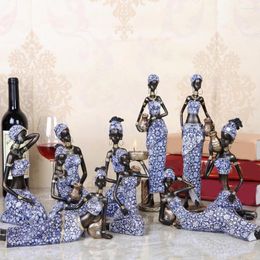 Decorative Figurines 2pcs/Set Resin African Lady Sculptures Tribal Female Tabletop Statue Women Handpaint Figurine Home Decoration