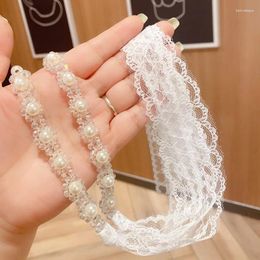 Hair Clips Sweet Crystal Pearl Hairband Romantic Beads Flowers Lace Long Ribbon Headdress Up Clavicle Choker Necklace Jewellery