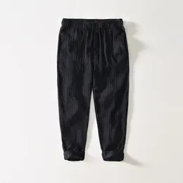 Men's Pants 2024 Dark Striped Straight Casual With Elastic Waist Drawstring And Loose Cropped