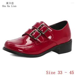 Dress Shoes Women Oxfords Brogue College Lolita 4CM Low Med Heels Loafers Woman Casual Small Plus Size 33 -45