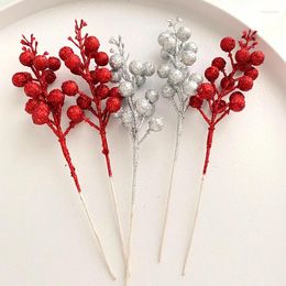 Decorative Flowers 5pcs 22cm Artificial Glitter Berries Red Berry Branches For Christmas Tree Wreath Crafts Home Ornaments Festivals