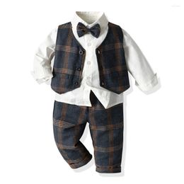 Clothing Sets Spring Toddler Boys Plaid Clothes Baby Formal Party Costume Vest Shirt Pants 3 Pieces Infant Kids Fall Outerwear Set 1-7 Years