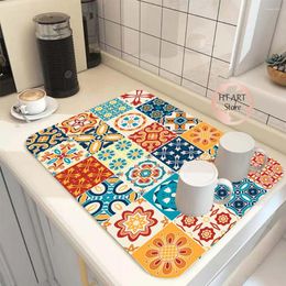 Table Mats Quick Drying Dish Mat Printed Kitchen Tableware Coffee Draining Pad Dinnerware Cup Bottle Placemat Rubber Super Absorbent