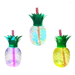 Mugs Cups Pineapple Party Cup Hawaiian Drinking Luau Light Led Tumbler Straw Up Decorations Drink Tropical The Dark Glow Lid Beach