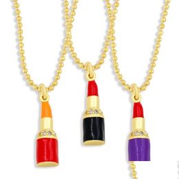 Pendant Necklaces Design Handicraft Mix Colour Enamel Makeup Lipstick Necklace Gold Beads Chain Chic Cubic Zirconia Drop Delivery Dh6T8