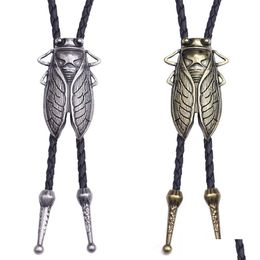 Pendant Necklaces Vintage Bronze Sier Cicada Necklace Insect Pendant Black Leather Chain Ladies Mens Drop Delivery Jewellery Necklaces P Dh94W