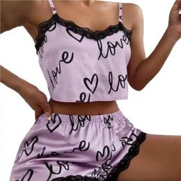 Women's Sleepwear Women Camisole Shorts Letter Print Lace Stitching Nightwear Female Spaghetti Strap Backless Set For Wedding Night