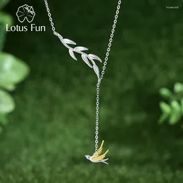 Pendants Lotus Fun Swallow Willow Branch Asymmetrical Pendant Necklace For Women Real 925 Sterling Silver Chain Original Fine Jewelry