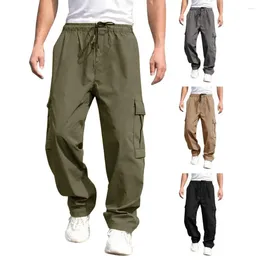 Men's Pants Men Cargo Streetwear With Drawstring Waist Multiple Pockets For Comfortable Stylish Everyday Wear Side