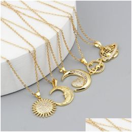 Pendant Necklaces Stainless Steel Galaxy Link Chain Necklace Gold Colour Metal Sun Moon Pendants With Lobster Claw Clasp Jewellery Drop Dhoq9