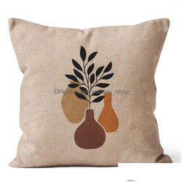 Cushion/Decorative Pillow Scandinavian Decor Linen Throw Pillowcase Beige Decorative Plant Vase Er For Sofa Bed Chair E 45 40X40 Dro Ot2Yq