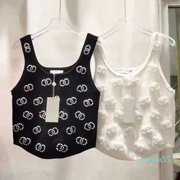 Beaded vest new fashion designer knitted halter Luxury tank top for girls women short Spice slim-fit vest balck white size S-M-L