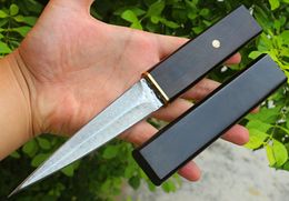 Outdoor Survival Straight Knife VG10 Damascus Steel Double Edge Blade Ebony Handle Fixed Blades Knives