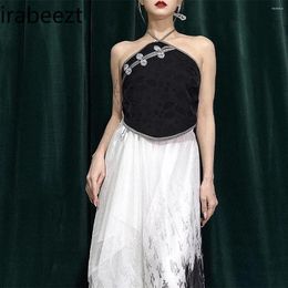 Women's Two Piece Pants Fashion Ancient Style Sexy Belly Vest A Of Ink Printing Chinese Skirt 2024 Products Summer Set