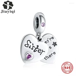 Loose Gemstones Jiayiqi Sister Friendship Heart-Shaped Charms 925 Silver Colour CZ Beads Fit Women Original Jewellery