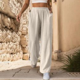 Women's Pants Casual Solid Color Long Simple Comfort Elastic Waistband Wide Leg Trousers Loose High Waist Straight