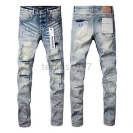 Mor kot pantolon yığılmış uzun pantolon ksubi yırtılmış cadde marka yama deliği denim düz moda sokak giysisi silm mencoat