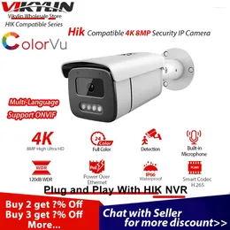 Vikylin 4K 8MP Security IP Camera For Hik Compatible Webcam Outdoor ColorVu POE Kamer Externa IR Plug Play With NVR