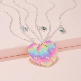 Pendant Necklaces 3Pcs/set Rainbow Butterfly Glitter Peach Heart For 3 Girls Ies Friendship BFF Friend Jewellery Gifts